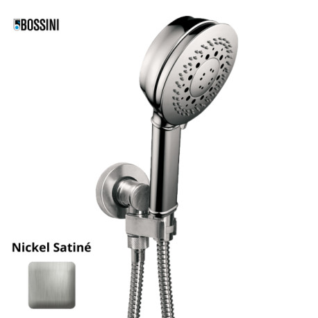 Ensemble sortie murale avec support orientable, flexible 150, douchette CLASSIC 3 jets  Nickel satiné - Bossini C17003C094