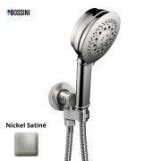 Ensemble sortie murale avec support orientable, flexible 150, douchette CLASSIC 3 jets  Nickel satiné - Bossini C17003C094