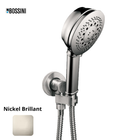 Ensemble sortie murale avec support orientable, flexible 150, douchette CLASSIC 3 jets  Nickel brillant - Bossini C17003C095