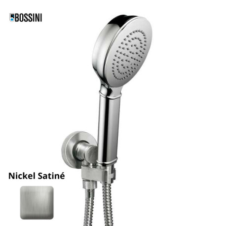 Ensemble sortie murale avec support orientable, flexible 150, douchette CLASSIC Nickel satiné - Bossini C17002C094