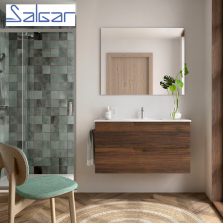 Meuble de salle de bains 2 tiroirs Vima 1000 Noyer Maya - SALGAR 113485