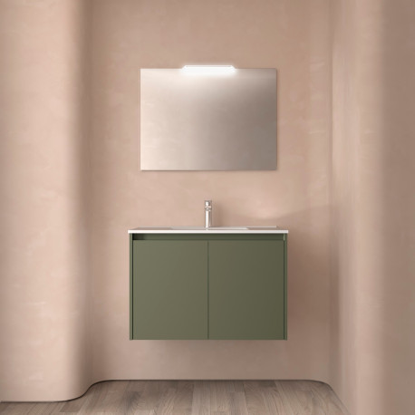 Meuble salle de bains et miroir 80cm 2 portes Green Satin NOJA - SALGAR 105295