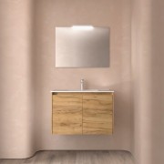 Meuble salle de bains et miroir 80cm 2 portes Chêne Africain NOJA - SALGAR 105298