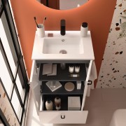 Ensemble meuble de salle de bain, lavabo et miroir blanc brillant Inara - SALGAR 113681