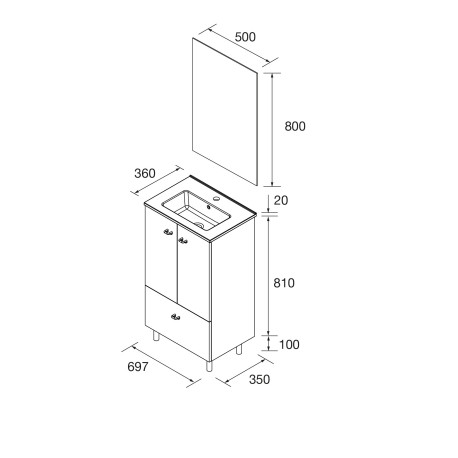 Ensemble meuble de salle de bain, lavabo et miroir blanc brillant Inara - SALGAR 113681