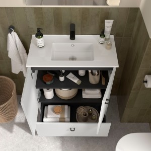 Ensemble meuble de salle de bain, lavabo et miroir White satin Inara - SALGAR 113711