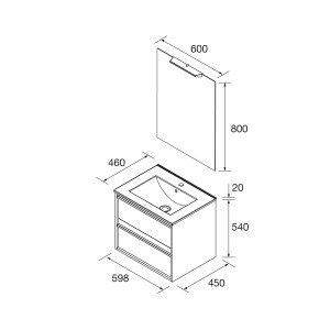 Meuble salle de bains + Vasque 60cm 2 tiroirs Black Satin ATTILA - SALGAR 104889