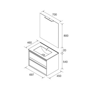 Meuble salle de bains + Vasque 70cm 2 tiroirs Green Satin ATTILA - SALGAR 104899