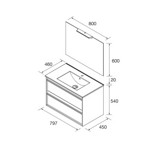 Meuble salle de bains + Vasque 80cm 2 tiroirs Blue Satin ATTILA - SALGAR 104906