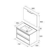 Meuble salle de bains + Vasque 80cm 2 tiroirs Chêne Africain ATTILA - SALGAR 104910