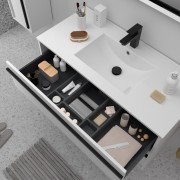 Meuble salle de bains + Vasque 100cm 2 tiroirs White Satin ATTILA - SALGAR 104914
