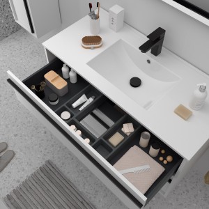 Meuble salle de bains + Vasque 100cm 2 tiroirs White Satin ATTILA - SALGAR 104914
