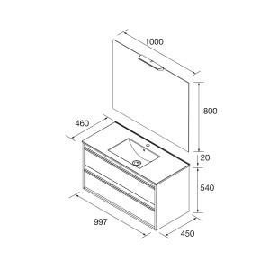 Meuble salle de bains + Vasque 100cm 2 tiroirs White Satin ATTILA - SALGAR 104914