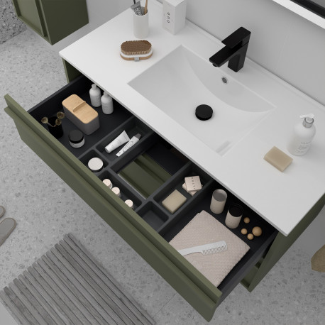 Meuble salle de bains + Vasque 100cm 2 tiroirs Green Satin ATTILA - SALGAR 104917