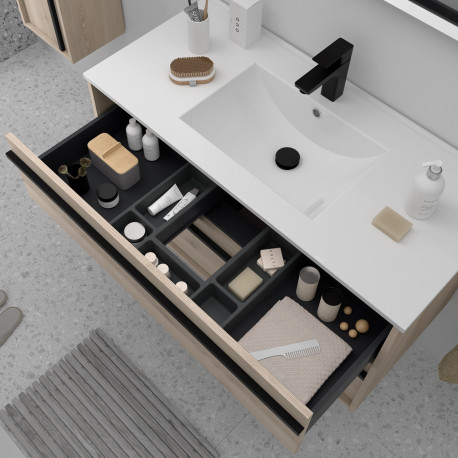 Meuble salle de bains + Vasque 100cm 2 tiroirs Chêne Naturel ATTILA - SALGAR 104919