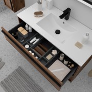 Meuble salle de bains + Vasque 100cm 2 tiroirs Noyer Maya ATTILA - SALGAR 104921