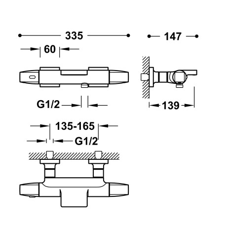 Robinet thermostatique mural pour baignoire et douche Noir mat - TRES 19017489NM