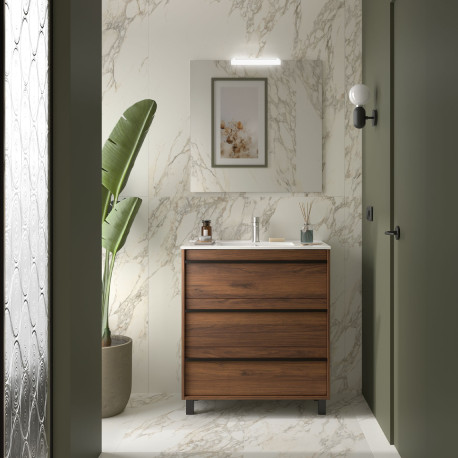 Meuble salle de bains 80cm 3 tiroirs Noyer Maya ATTILA - SALGAR 105219