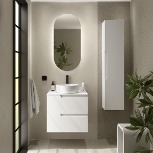 Meuble salle de bain 60cm 2 Tiroirs White Satin VIMA avec Plan de toilette - SALGAR 111804