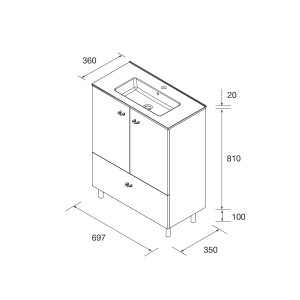 Meuble salle de bains et plan de vasque 70cm 2 portes 1 tiroir Chêne Naturel INARA - SALGAR 113725
