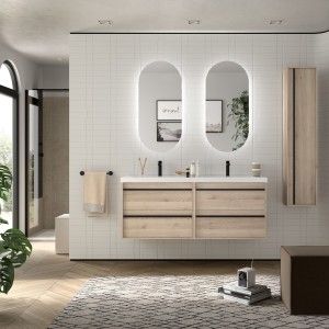 Meuble salle de bains + Vasque 140cm 4 tiroirs Chêne Naturel ATTILA - SALGAR 104844