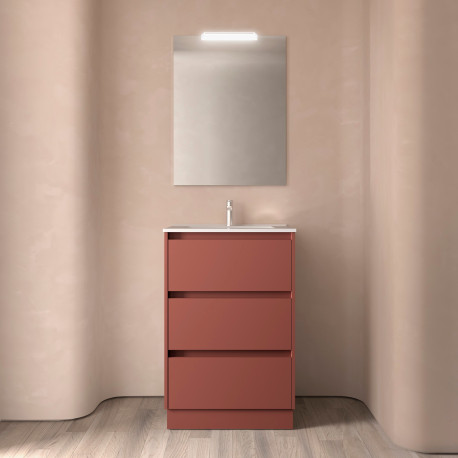 Meuble salle de bains 60cm 3 tiroirs et miroir Red Satin NOJA - SALGAR 105624