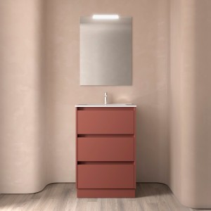 Meuble salle de bains 60cm 3 tiroirs et miroir Red Satin NOJA - SALGAR 105624