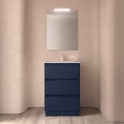 Meuble salle de bains 60cm 3 tiroirs et miroir Blue Satin NOJA - SALGAR 105622