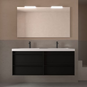 Meuble salle de bains + Vasque 140cm 4 tiroirs Black Satin ATTILA - SALGAR 104840