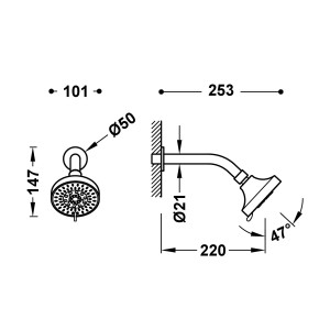Bras mural avec pommeau de douche orientable Chromé - TRES 13463304 