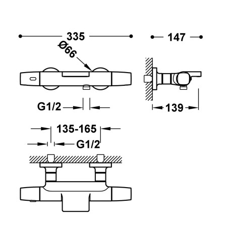 Mitigeur bain-douche thermostatique mural Over‑wall Acier - TRES 19017414AC 