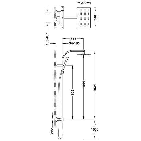 Ensemble douche robinet thermostatique 2 voies Over‑wall  Noir Bronze - TRES 19039306KMB 