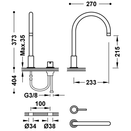 Lavabo mitigeur sur gorge Cava Doré STUDY - TRES 26110501CA