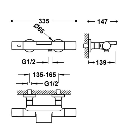 Mitigeur bain-douche thermostatique mural Over‑wall Or Rose Mat 24K - TRES 19017412OPM