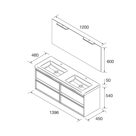 Meuble salle de bains + Vasque 140cm 4 tiroirs Noyer Maya ATTILA - SALGAR 104937