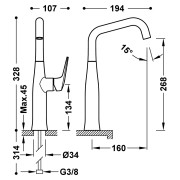 Mitigeur haut avec manette latérale pour lavabo Noir Bronze - TRES 28164701KMB