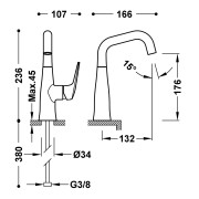 Mitigeur avec manette latérale pour lavabo Noir Bronze - TRES 28144701KMB