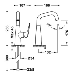 Mitigeur avec manette latérale pour lavabo Noir Bronze - TRES 28144701KMB
