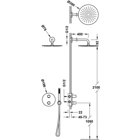 Kit de douche 2 voies pour boîtier encastré Therm‑box Noir Bronze - TRES 28135004KMB