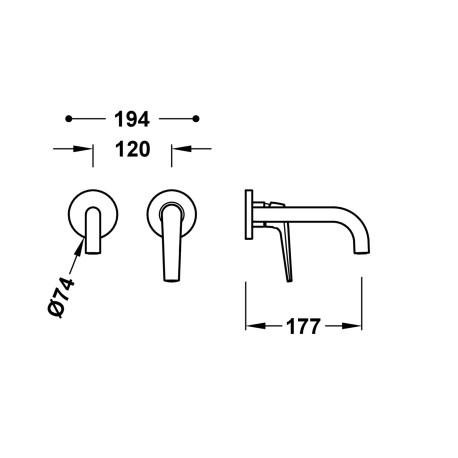 Mitigeur lavabo encastré bec 177 mm Noir Bronze - TRES 28130021KMB