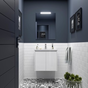 Meuble salle de bains et  miroir 60cm 2 portes Blanc Brillant NOJA - SALGAR 105273