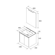Meuble salle de bains et miroir 60cm 2 portes Chêne Naturel NOJA - SALGAR 105279