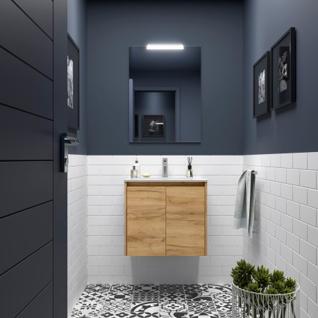 Meuble salle de bains et  miroir 60cm 2 portes Chêne Africain NOJA - SALGAR 105280