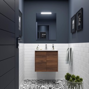 Meuble salle de bains et  miroir 60cm 2 portes Noyer Maya NOJA - SALGAR 105281