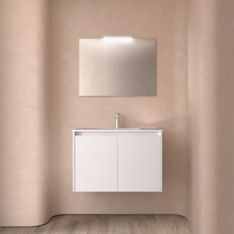 Meuble salle de bains et  miroir 80cm 2 portes White Satin NOJA - SALGAR 105292