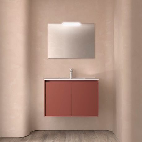 Meuble salle de bains et  miroir 80cm 2 portes Red Satin NOJA - SALGAR 105296
