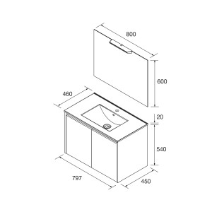 Meuble salle de bains et  miroir 80cm 2 portes Red Satin NOJA - SALGAR 105296