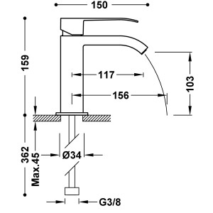 Mitigeur lavabo bec fermé avec sortie de l’eau en cascade Noir Bronze - TRES 00610101KMB