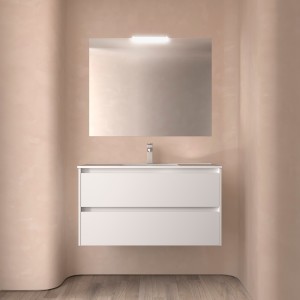 Meuble salle de bains 100cm 2 tiroirs White Satin NOJA - SALGAR 105427