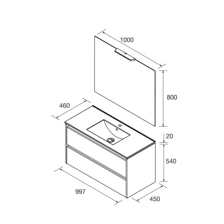 Meuble salle de bains 100cm 2 tiroirs Black Satin NOJA - SALGAR 105428